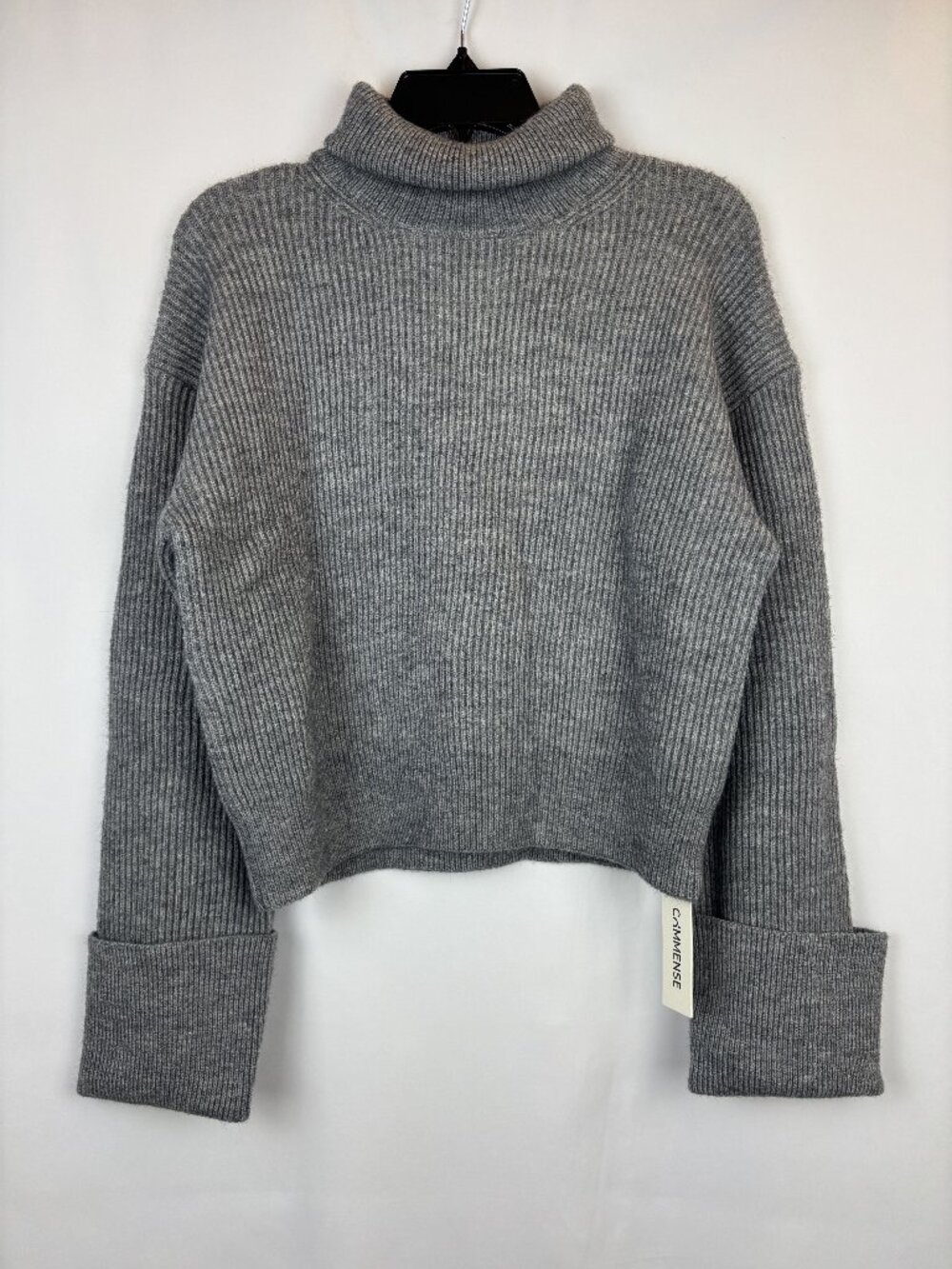 XS Commense Light Gray Sweater Relaxed Rolled Cuff Turtleneck Knit Ribbed NWT